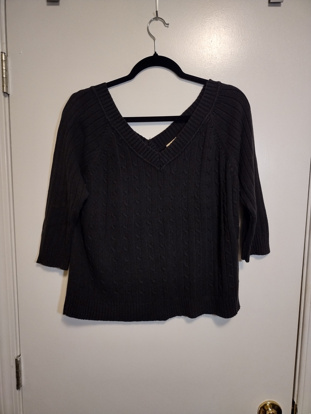 Faded Glory Black V-Neck Cable Knit Sweater
